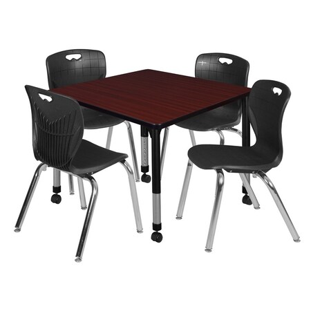 Regency Tables > Height Adjustable > Square Mobile Table & Chair Sets, 36 W, 36 L, 23-34 H, Mahogany TB3636MHAPCBK40BK